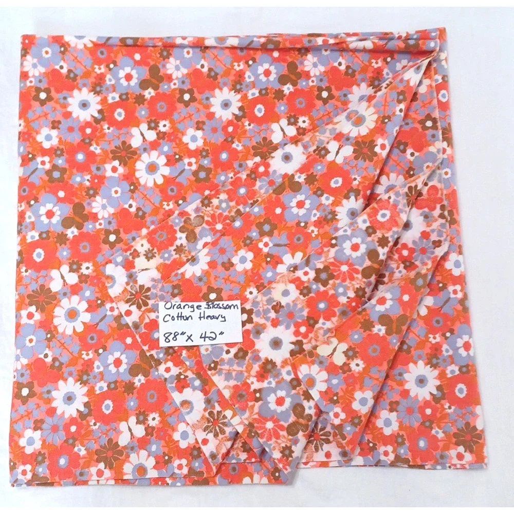 Orange Retro Daisy Floral Denim Cotton Fabric 1 Pc 88